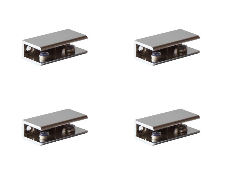Rmdusk Glass Shelf Brackets Rectangular Shelf Clips Metal Clamps Chrome Wall Mounted Adjustable 6-10mm for Acrylic Wood (Set of 4) - Image 1